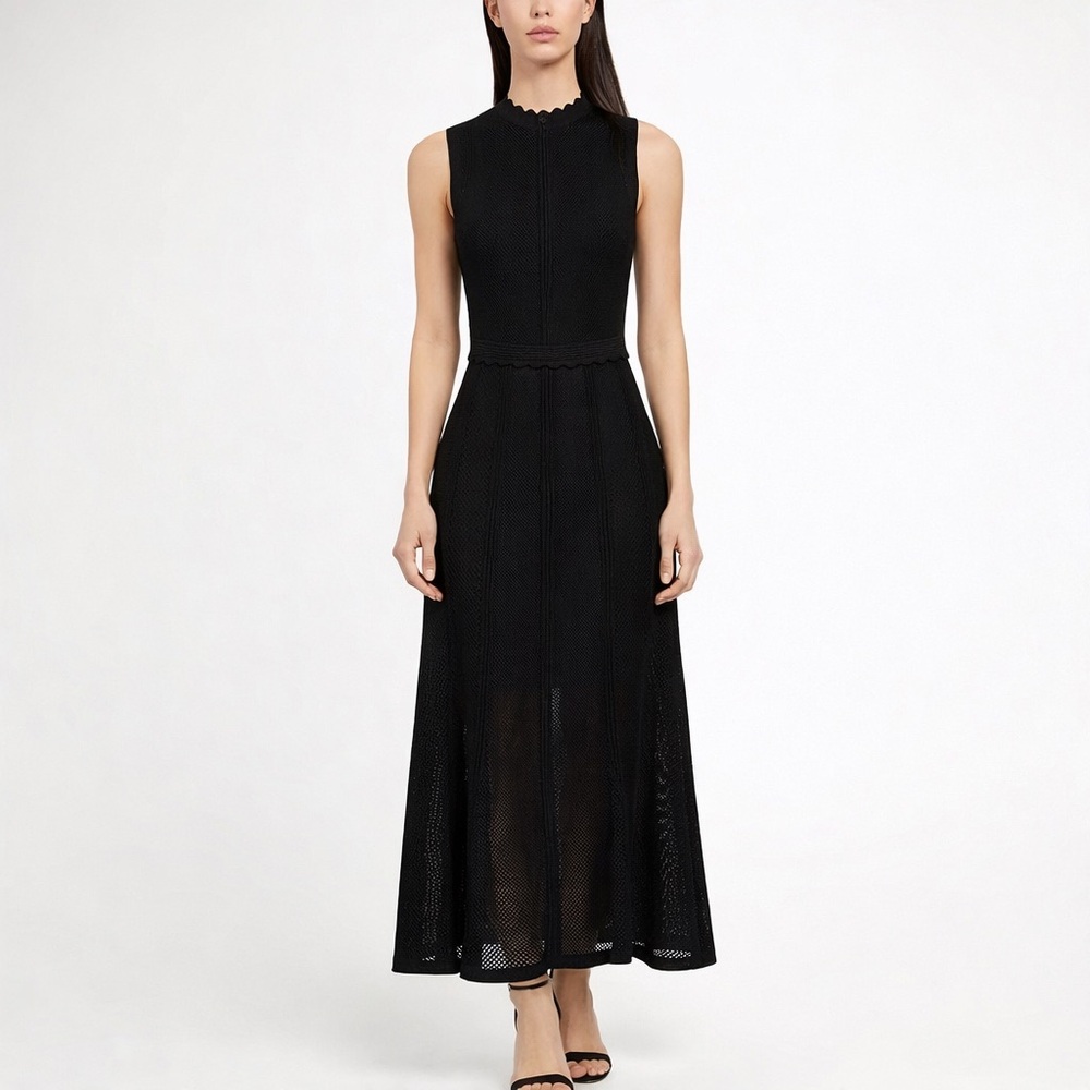 The Kooples Romantic Net Stitches Black Maxi Dress Size 1 Small NWT Sleeveless